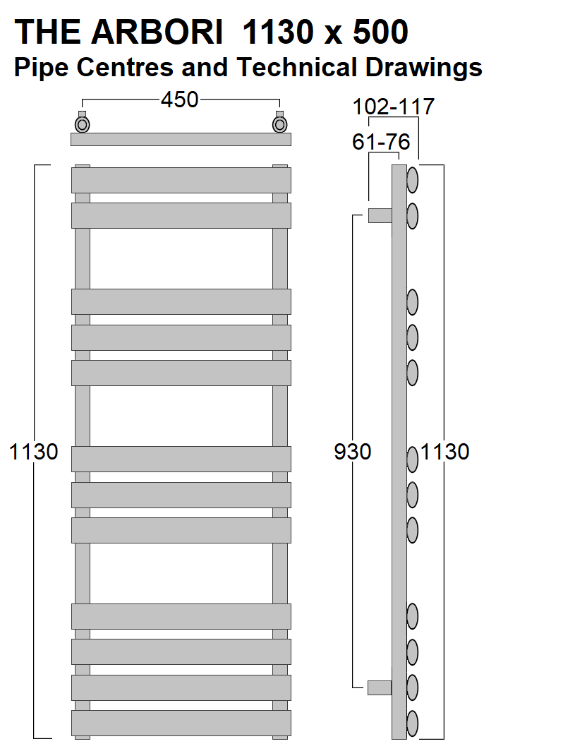 Arbori Towel Rail 1130 x 500, Chrome
